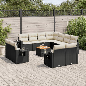 Set Divani da Giardino 12 pz con Cuscini Nero in Polyrattan 3257155