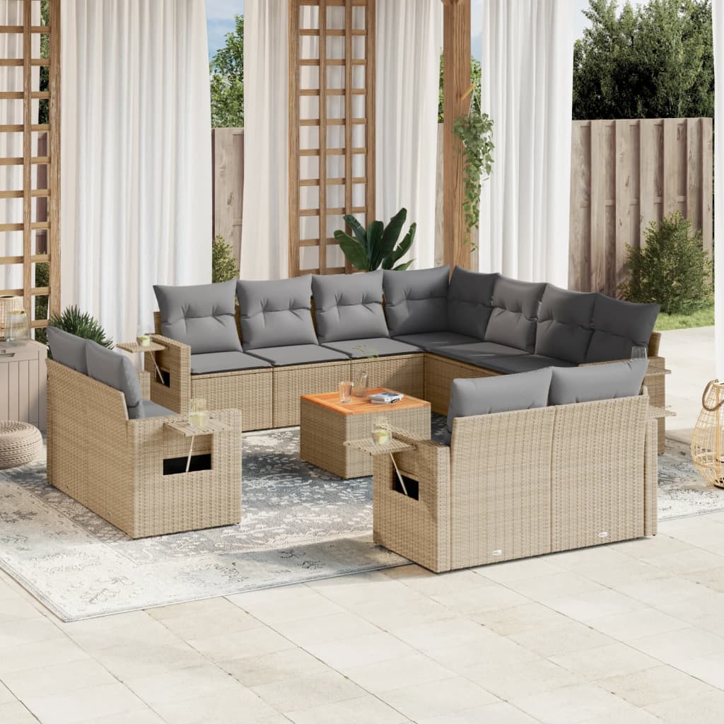 Set Divano da Giardino 12 pz con Cuscini Beige Misto Polyrattancod mxl 113180