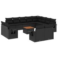 Set Divani da Giardino 13pz con Cuscini Nero in Polyrattan 3257161