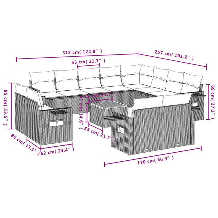 Set Divani da Giardino 13pz con Cuscini Nero in Polyrattan 3257161