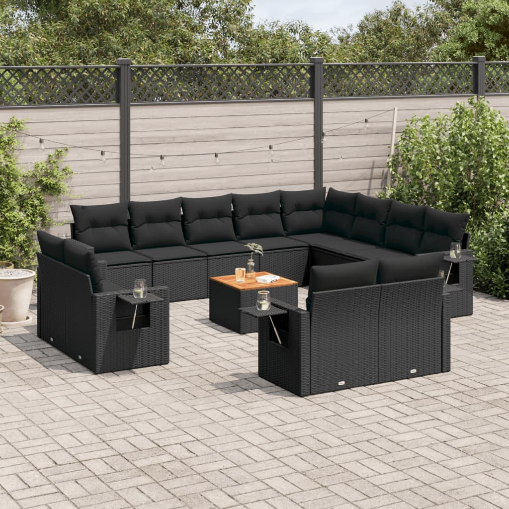 Set Divani da Giardino 13pz con Cuscini Nero in Polyrattan 3257161