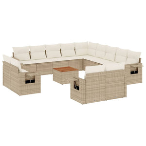 Set Divani da Giardino 14pz con Cuscini in Polyrattan Beige 3257171