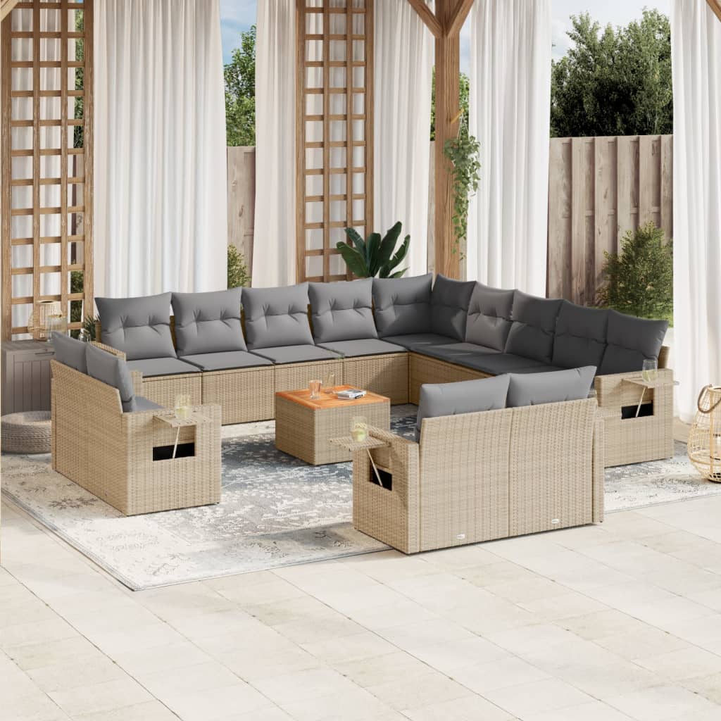 Set Divano da Giardino 14 pz con Cuscini Beige Misto Polyrattancod mxl 113195