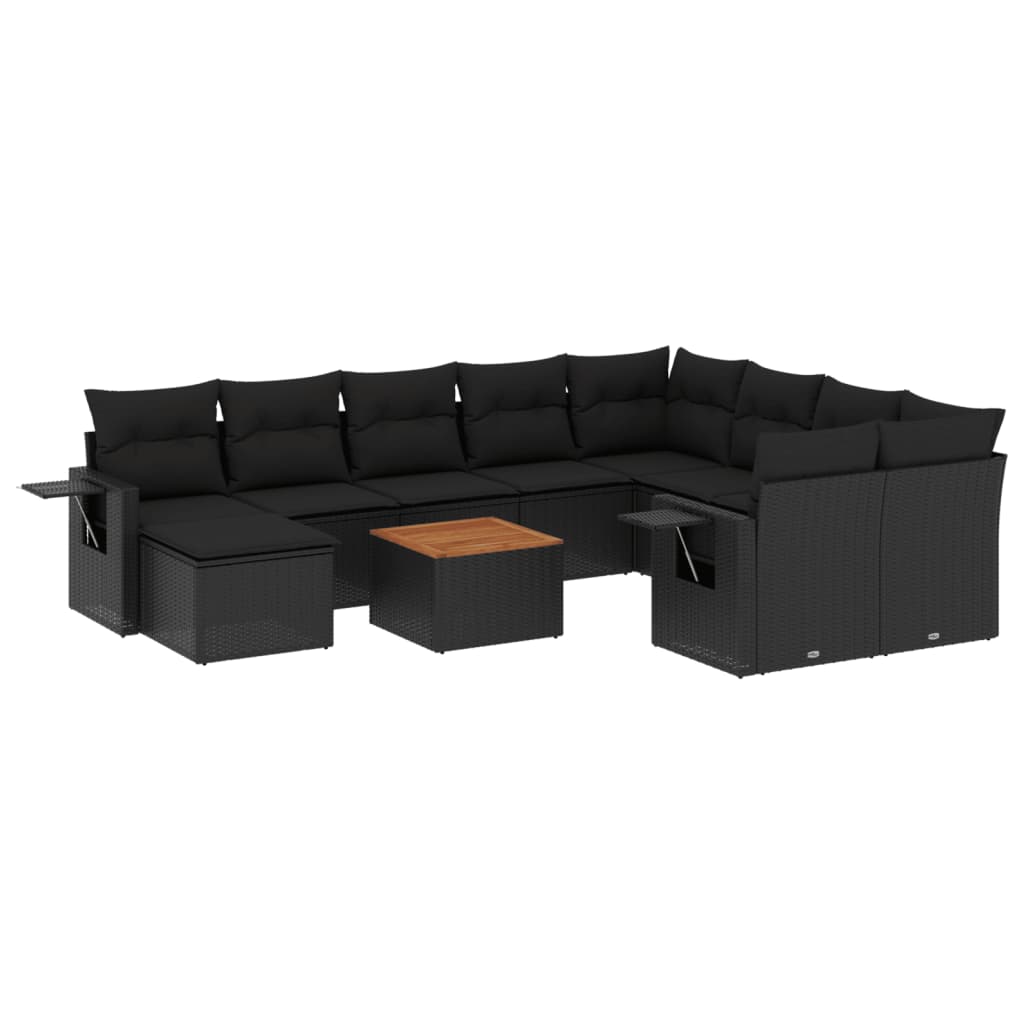 Set Divani da Giardino 11 pz con Cuscini in Polyrattan Nero 3257182