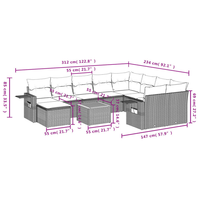 Set Divani da Giardino 11 pz con Cuscini in Polyrattan Nero 3257182