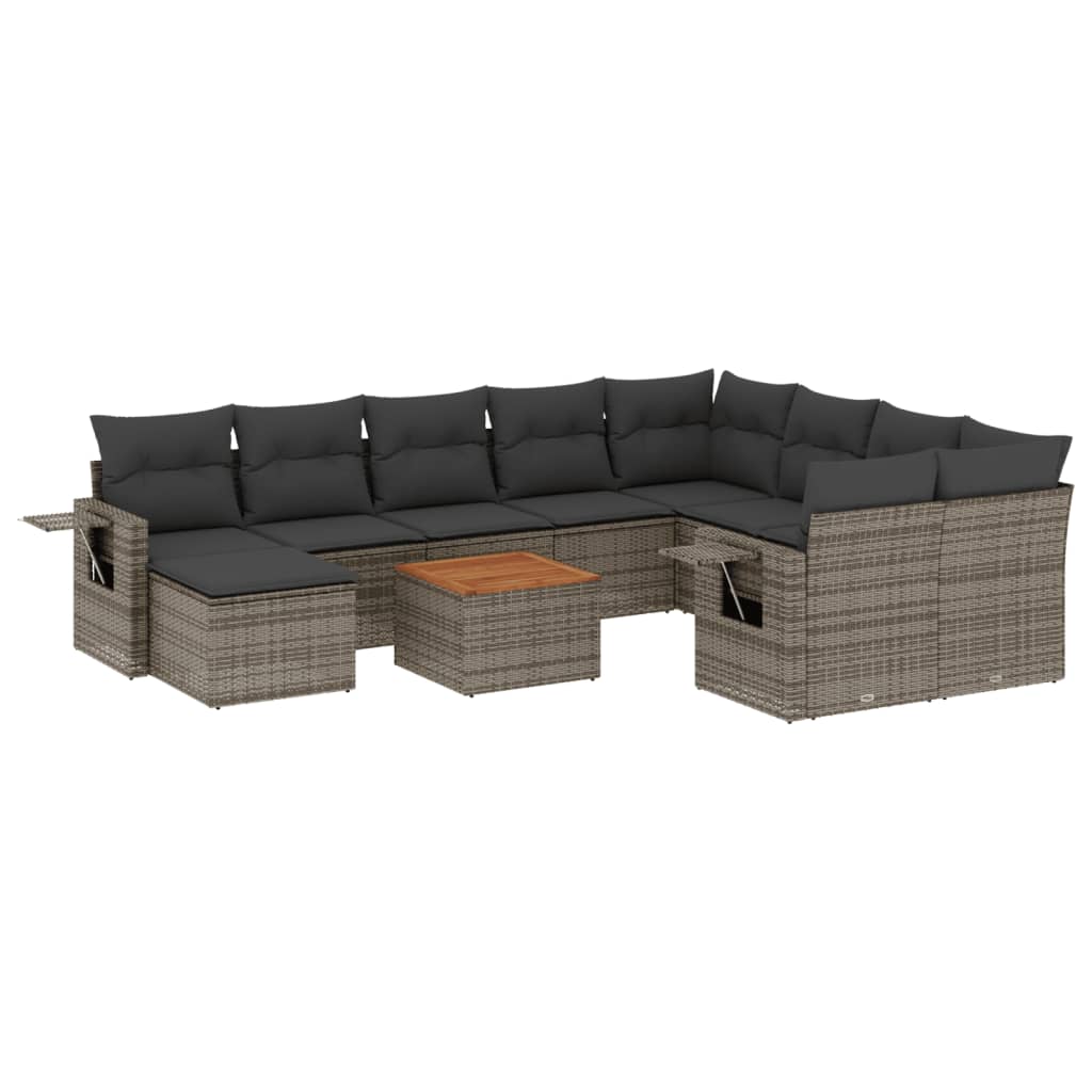 Set Divani da Giardino 11 pz con Cuscini in Polyrattan Grigio 3257187