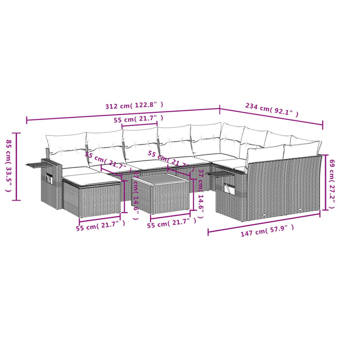 Set Divani da Giardino 11 pz con Cuscini in Polyrattan Grigio 3257187