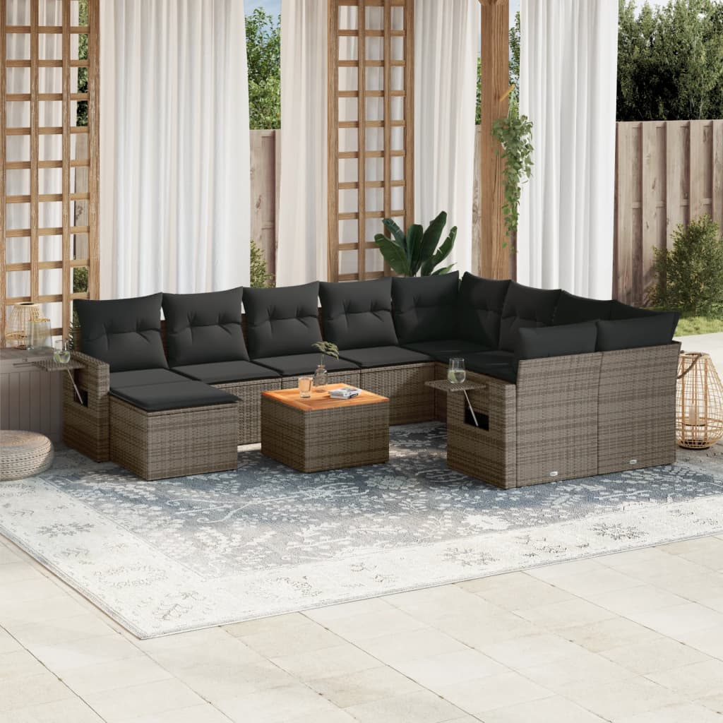 Set Divani da Giardino 11 pz con Cuscini in Polyrattan Grigio 3257187