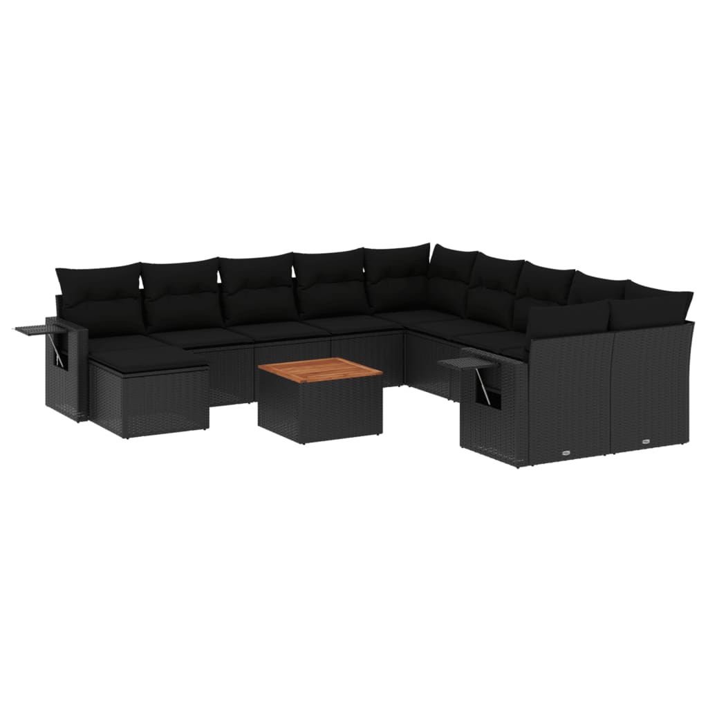 Set Divani da Giardino 14pz con Cuscini in Polyrattan Nero 3257189