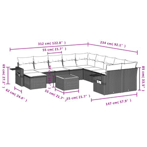 Set Divani da Giardino 14pz con Cuscini in Polyrattan Beigecod mxl 92831