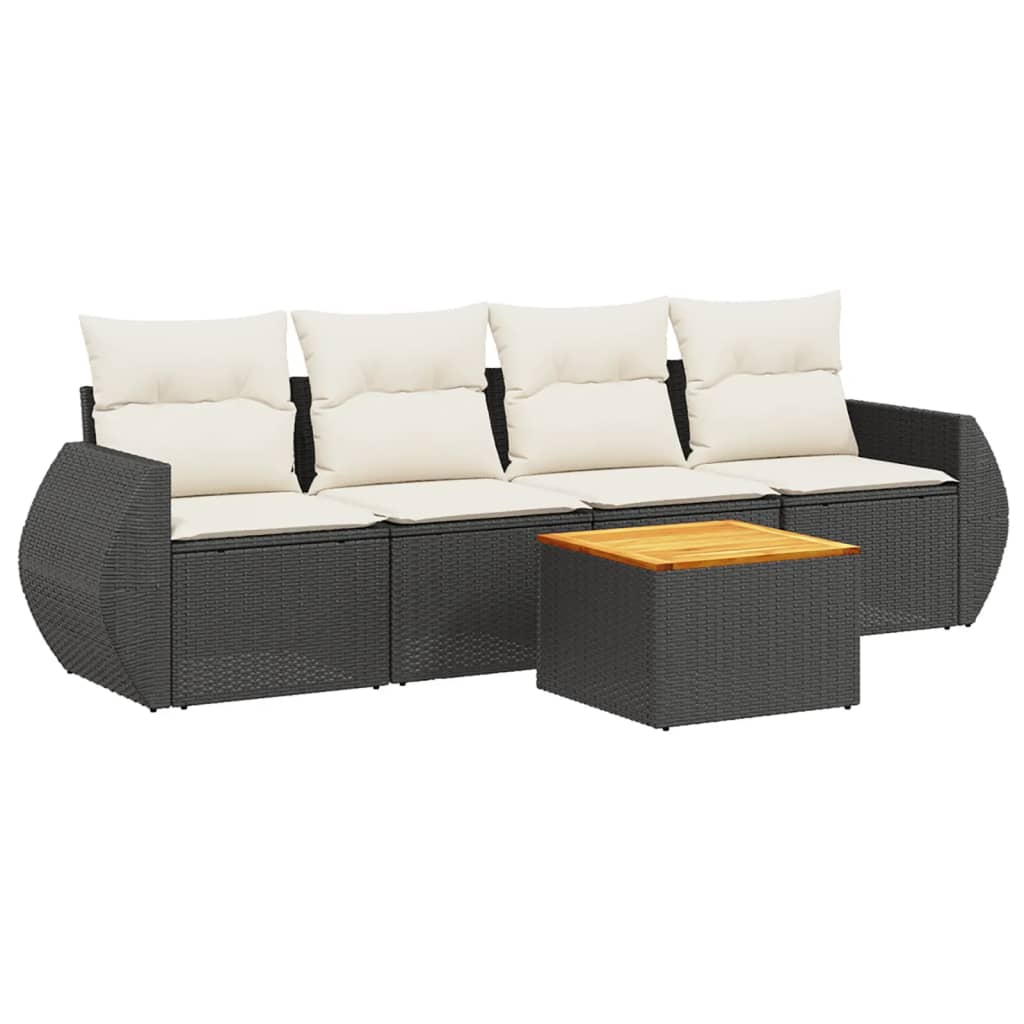 Set Divani da Giardino 5 pz con Cuscini in Polyrattan Nero 3257211