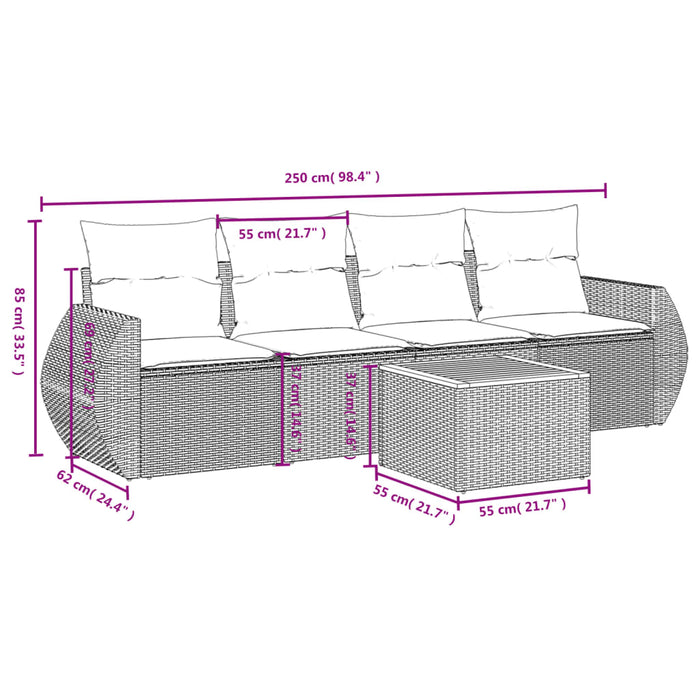 Set Divani da Giardino 5 pz con Cuscini in Polyrattan Nero 3257211