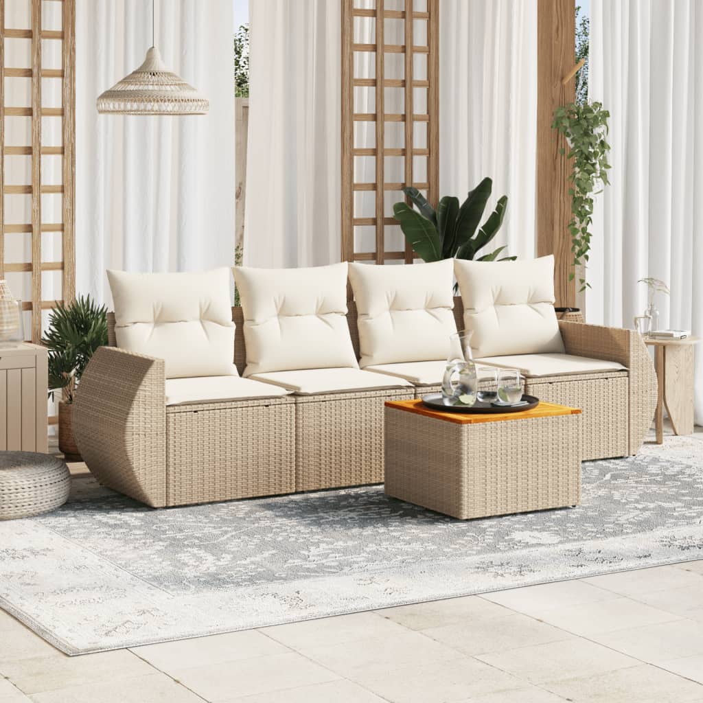 Set Divano da Giardino 5 pz con Cuscini Beige in Polyrattan 3257213