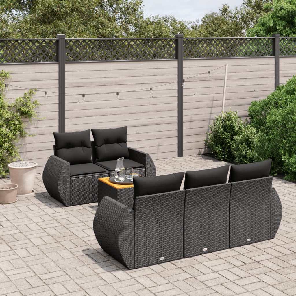 Set Divano da Giardino 6 pz con Cuscini Nero in Polyrattancod mxl 117063