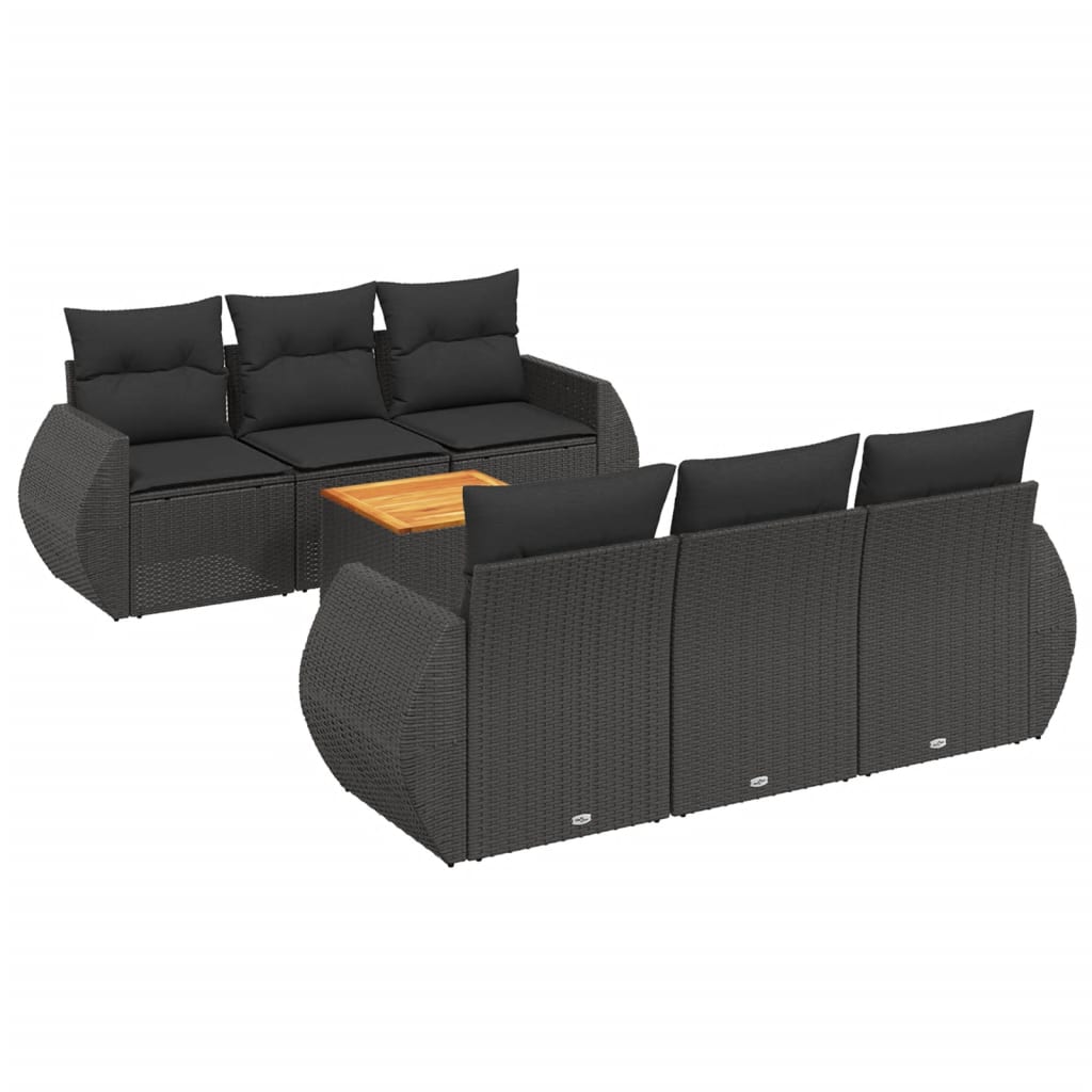 Set Divani da Giardino con Cuscini 7pz Nero Polyrattan 3257224