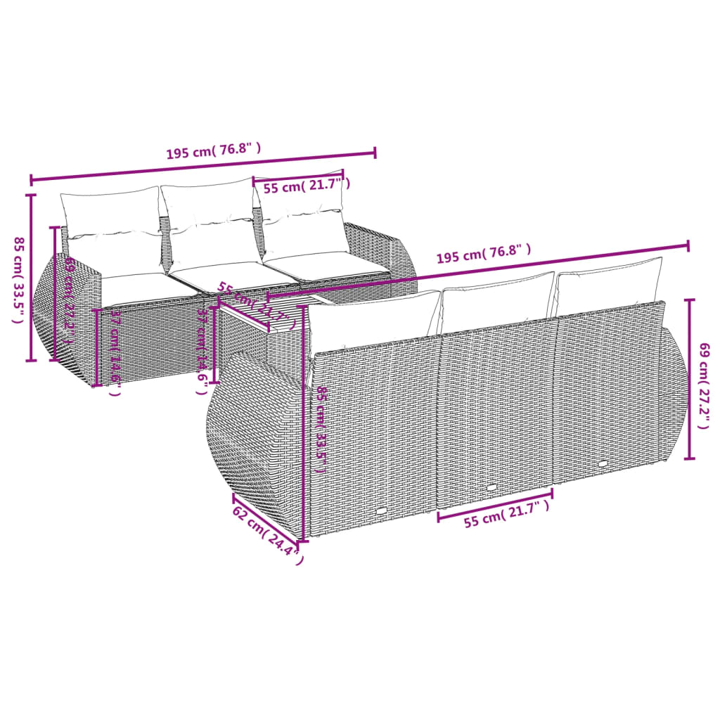 Set Divani da Giardino con Cuscini 7pz Nero Polyrattan 3257224