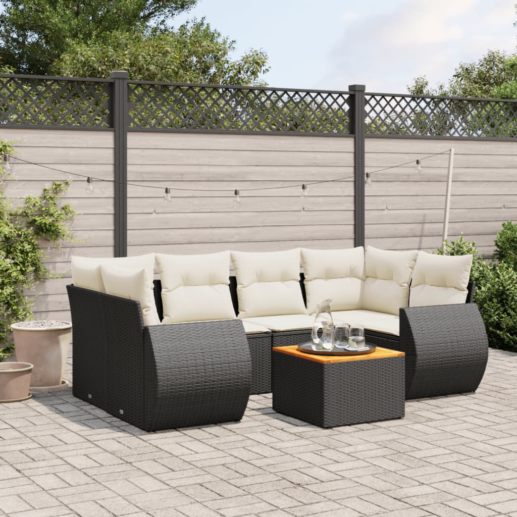 Set Divani da Giardino con Cuscini 7pz Nero Polyrattan 3257232