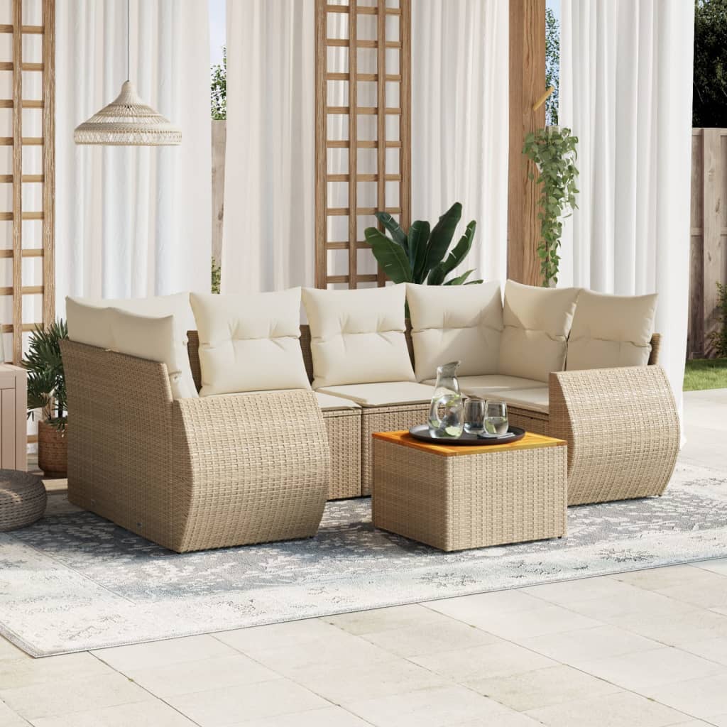 Set Divani da Giardino 7 pz con Cuscini Beige in Polyrattan 3257234