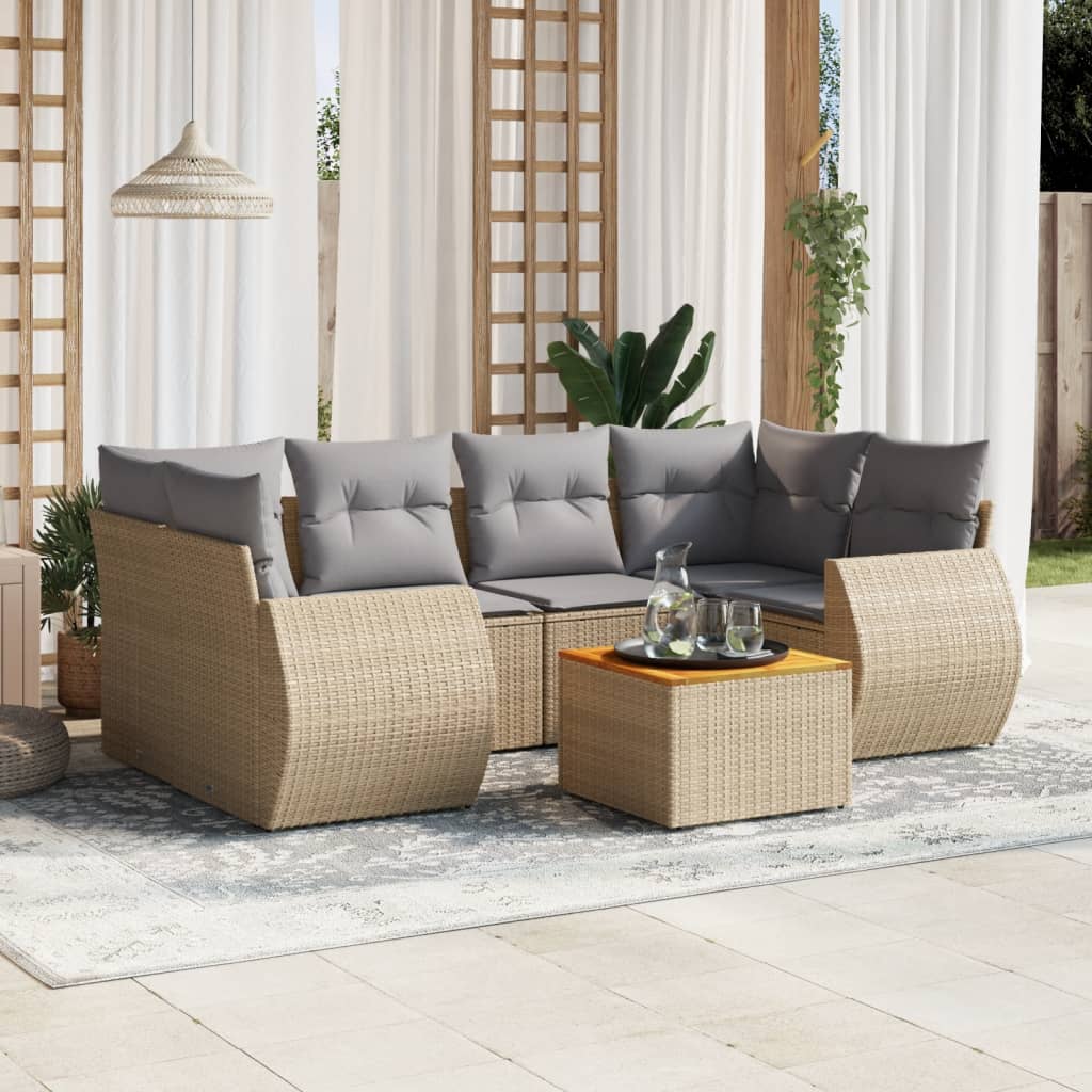 Set Divani da Giardino 7 pz con Cuscini Beige in Polyrattan 3257235