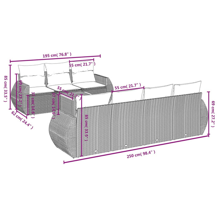 Set Divani da Giardino con Cuscini 8 pz Nero in Polyrattan 3257239