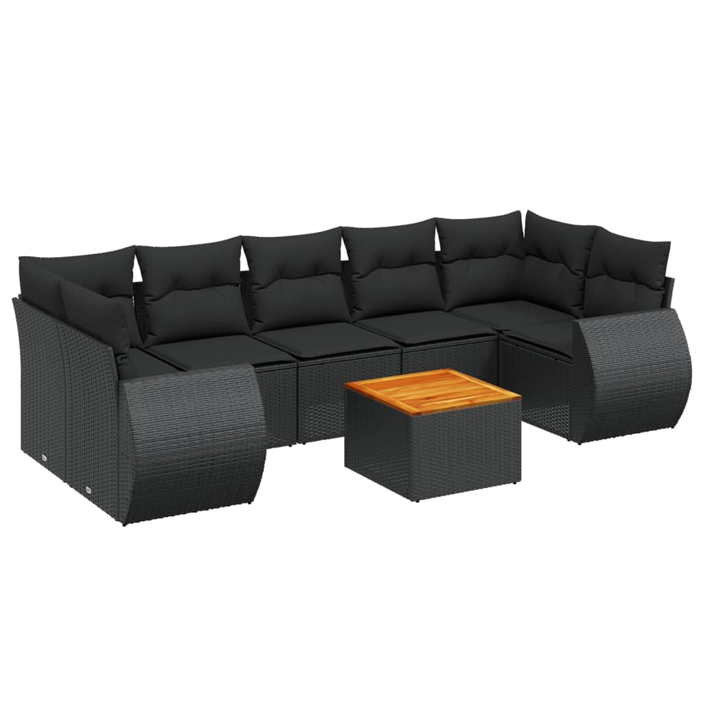 Set Divani da Giardino con Cuscini 8 pz Nero in Polyrattan 3257245