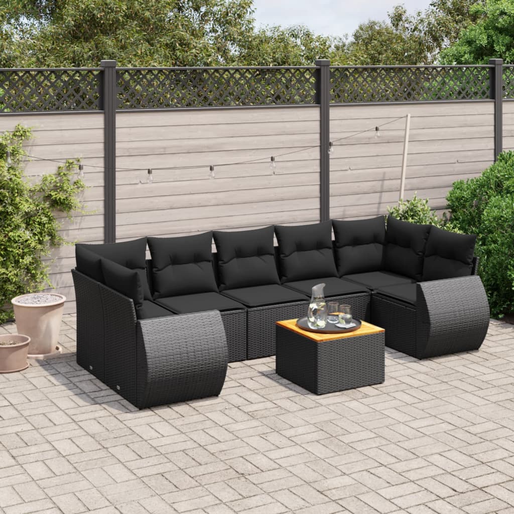 Set Divani da Giardino con Cuscini 8 pz Nero in Polyrattan 3257245