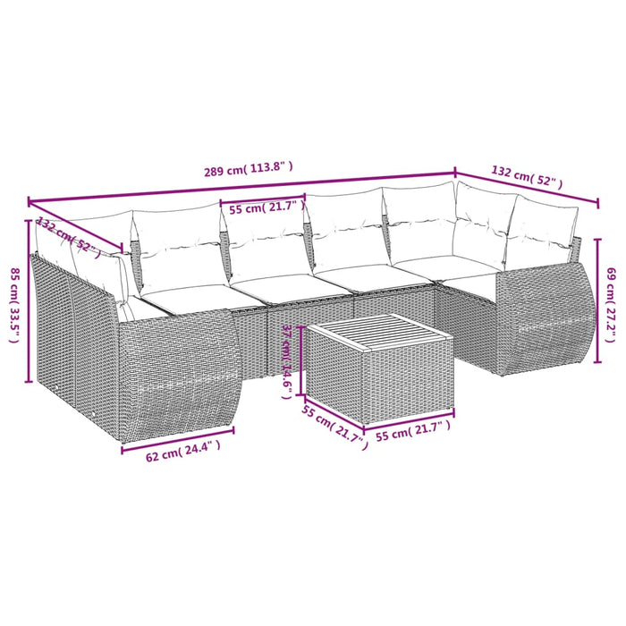 Set Divano da Giardino 8 pz con Cuscini Grigio in Polyrattan 3257250