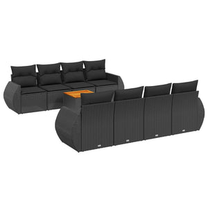 Set Divani da Giardino 9 pz con Cuscini Nero in Polyrattan 3257252