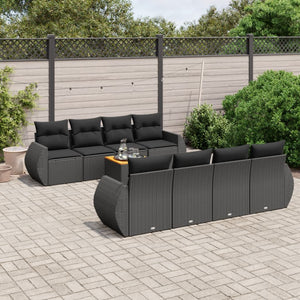 Set Divani da Giardino 9 pz con Cuscini Nero in Polyrattan 3257252