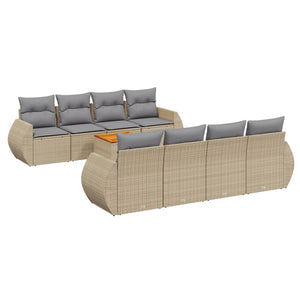 Set Divano da Giardino 9 pz con Cuscini Beige in Polyrattan 3257256