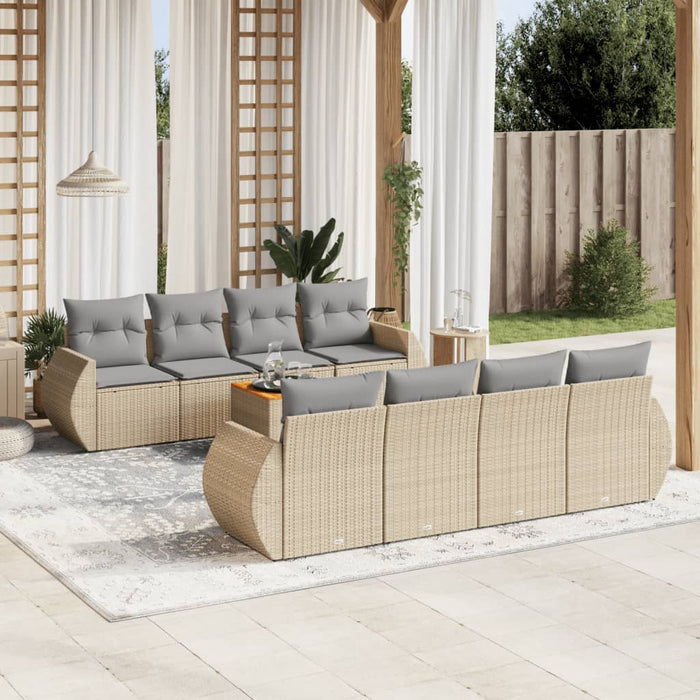 Set Divano da Giardino 9 pz con Cuscini Beige in Polyrattan 3257256