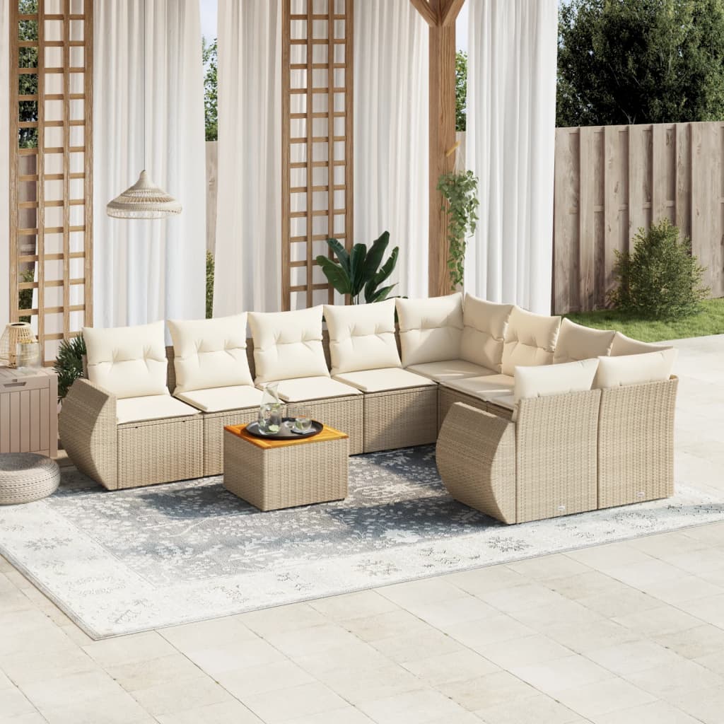 Set Divano da Giardino 9 pz con Cuscini Beige in Polyrattan 3257262