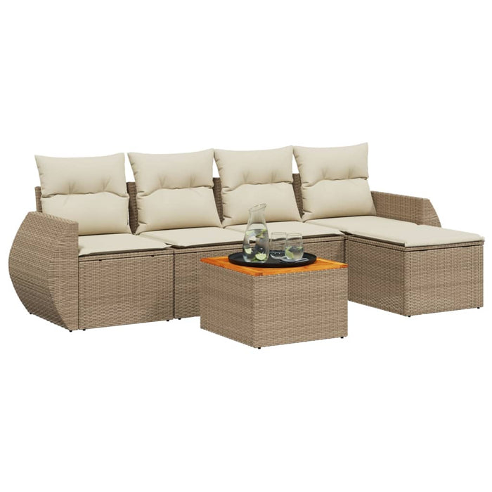 Set Divano da Giardino 6 pz con Cuscini Beige in Polyrattancod mxl 89359