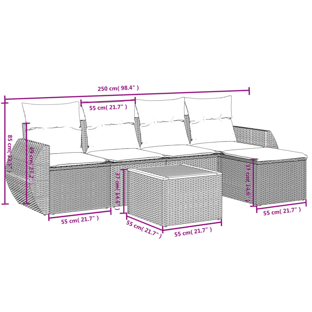 Set Divano da Giardino 6 pz con Cuscini Beige in Polyrattancod mxl 89359