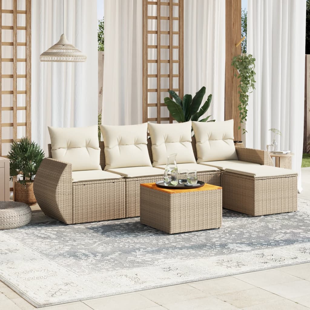 Set Divano da Giardino 6 pz con Cuscini Beige in Polyrattancod mxl 89359