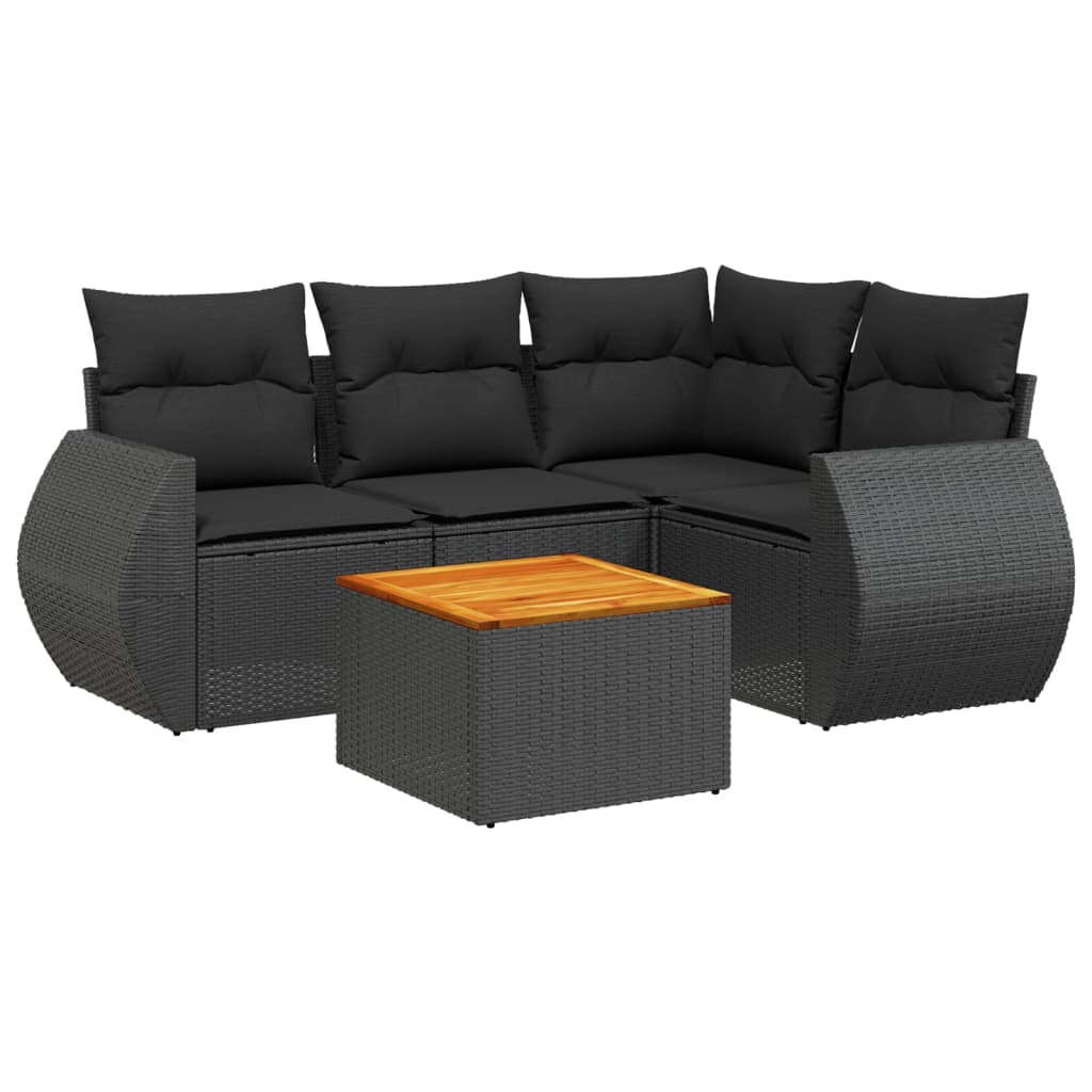 Set Divani da Giardino 5 pz con Cuscini in Polyrattan Nero 3257315