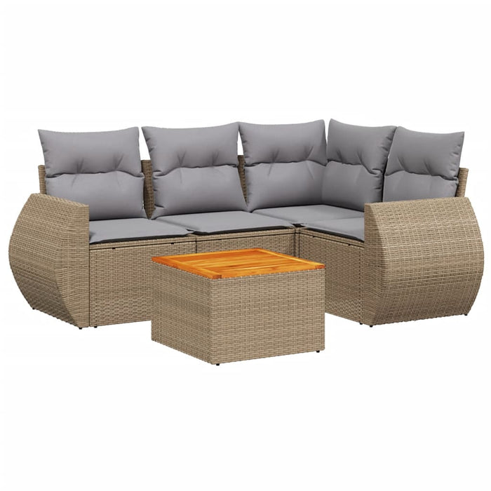 Set Divano da Giardino 5 pz con Cuscini Beige in Polyrattan 3257319