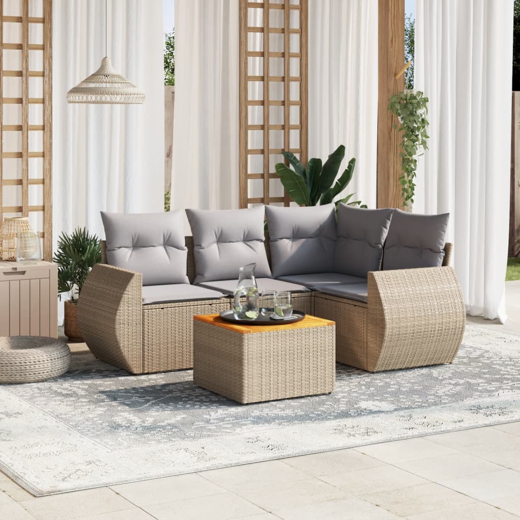 Set Divano da Giardino 5 pz con Cuscini Beige in Polyrattan 3257319