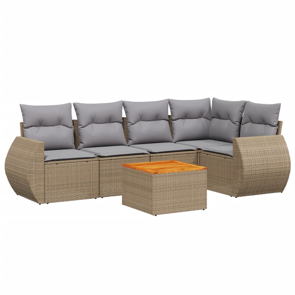 Set Divano da Giardino 6 pz con Cuscini Beige in Polyrattan 3257326