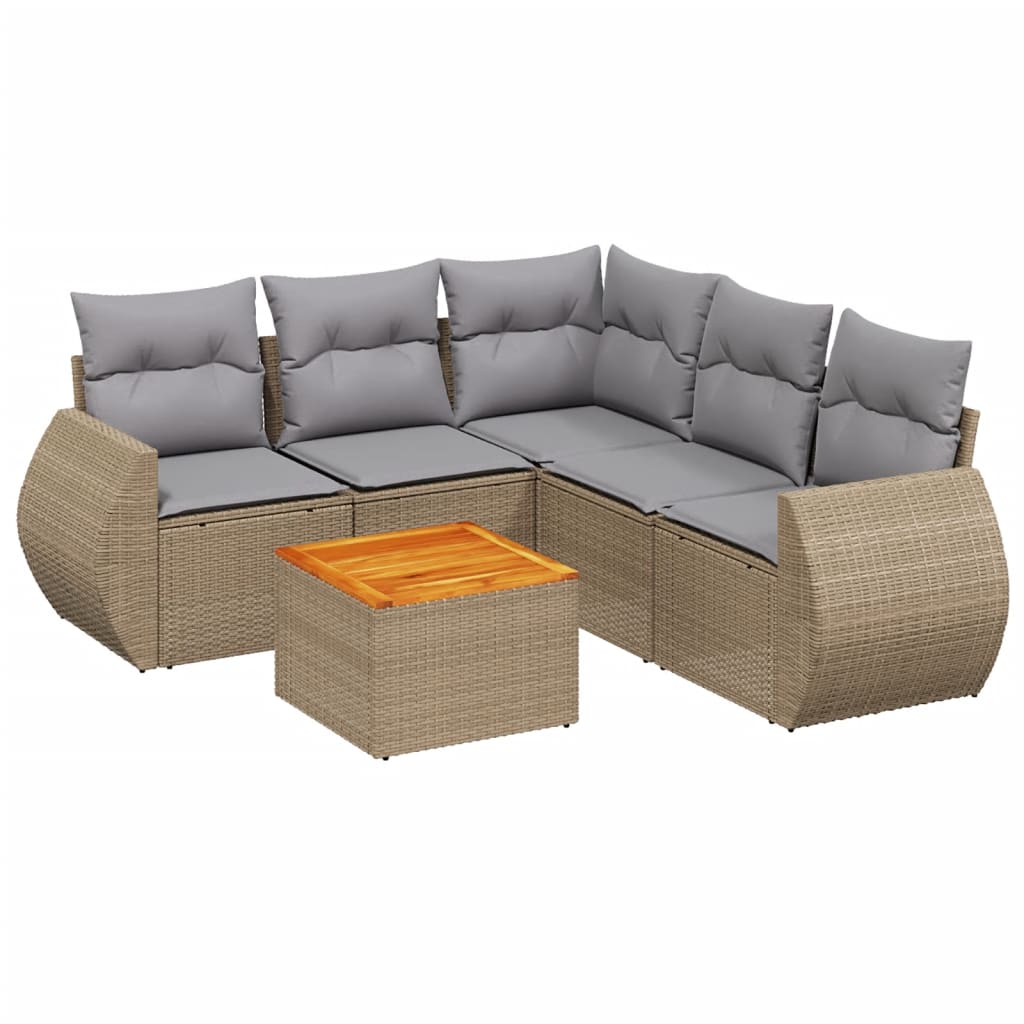 Set Divano da Giardino 6 pz con Cuscini Beige in Polyrattan 3257333