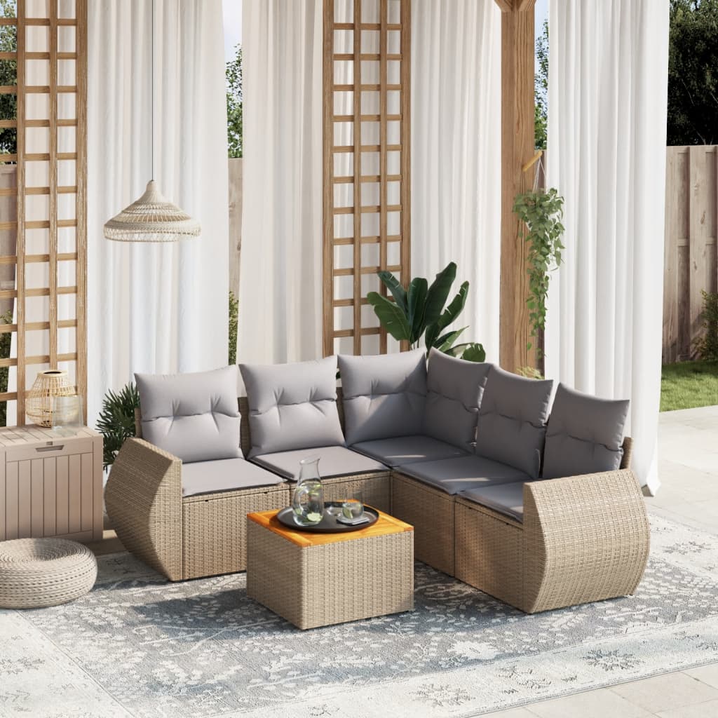 Set Divano da Giardino 6 pz con Cuscini Beige in Polyrattan 3257333