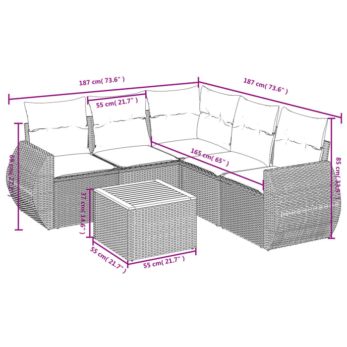 Set Divano da Giardino 6 pz con Cuscini Grigio in Polyrattan 3257334