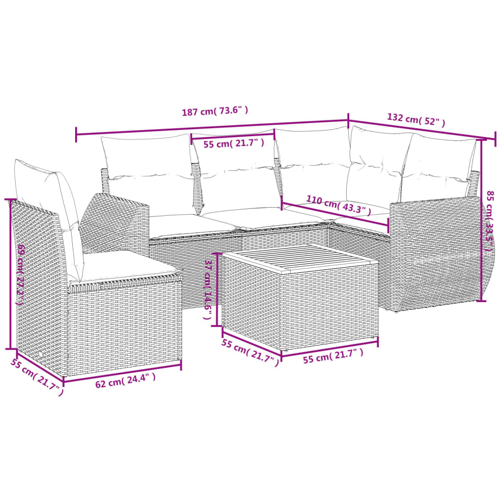 Set Divano da Giardino 6 pz con Cuscini Beige in Polyrattancod mxl 87990