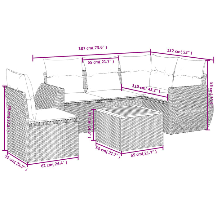 Set Divano da Giardino 6 pz con Cuscini Beige in Polyrattancod mxl 87990