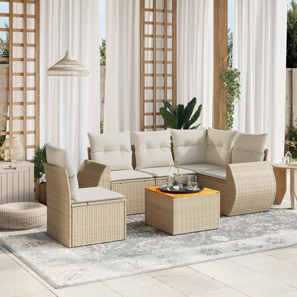 Set Divano da Giardino 6 pz con Cuscini Beige in Polyrattan 3257339