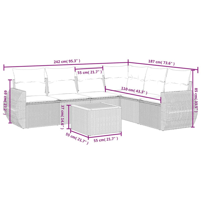 Set Divani da Giardino con Cuscini 7pz Nero Polyrattan 3257350