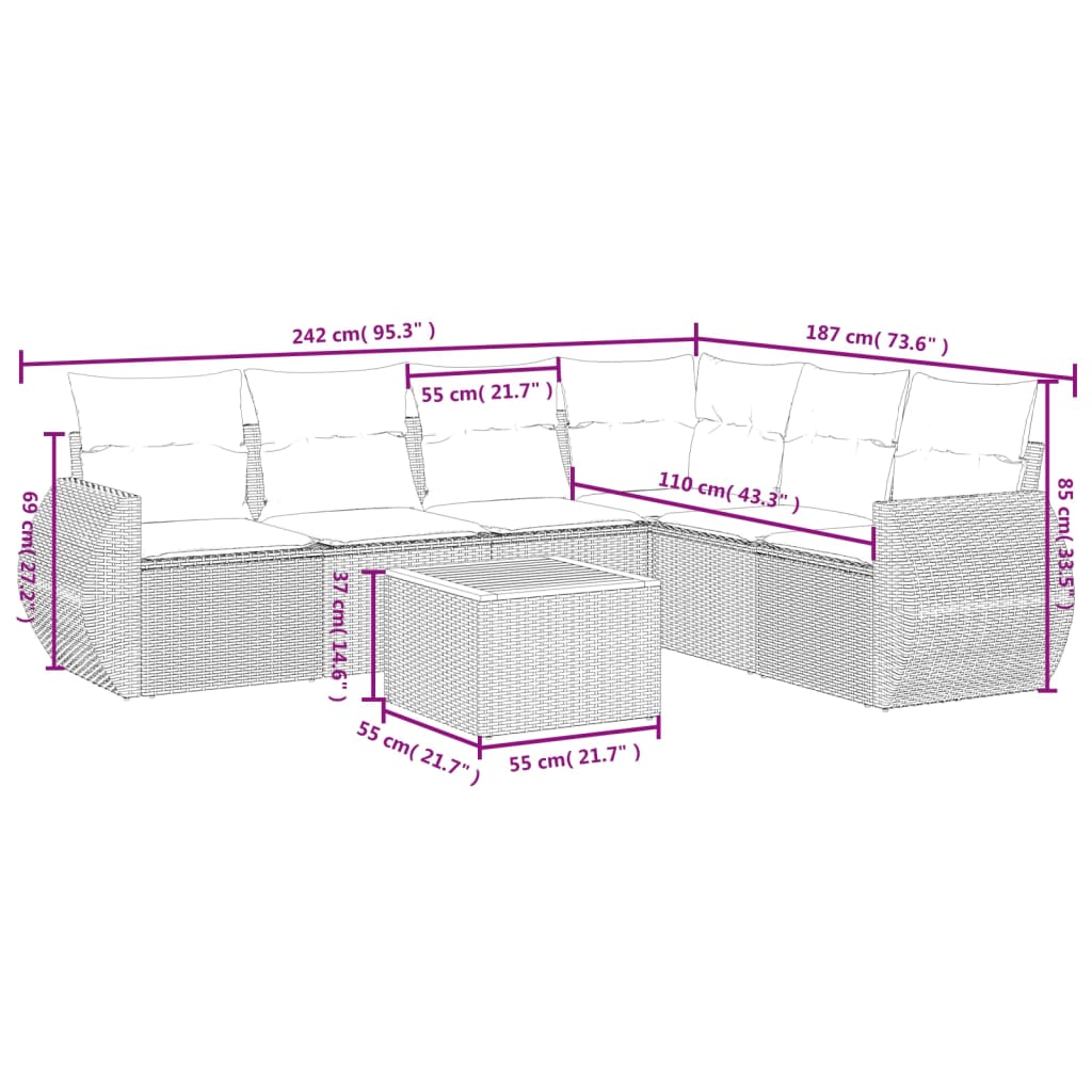 Set Divani da Giardino 7 pz con Cuscini Beige in Polyrattancod mxl 87992