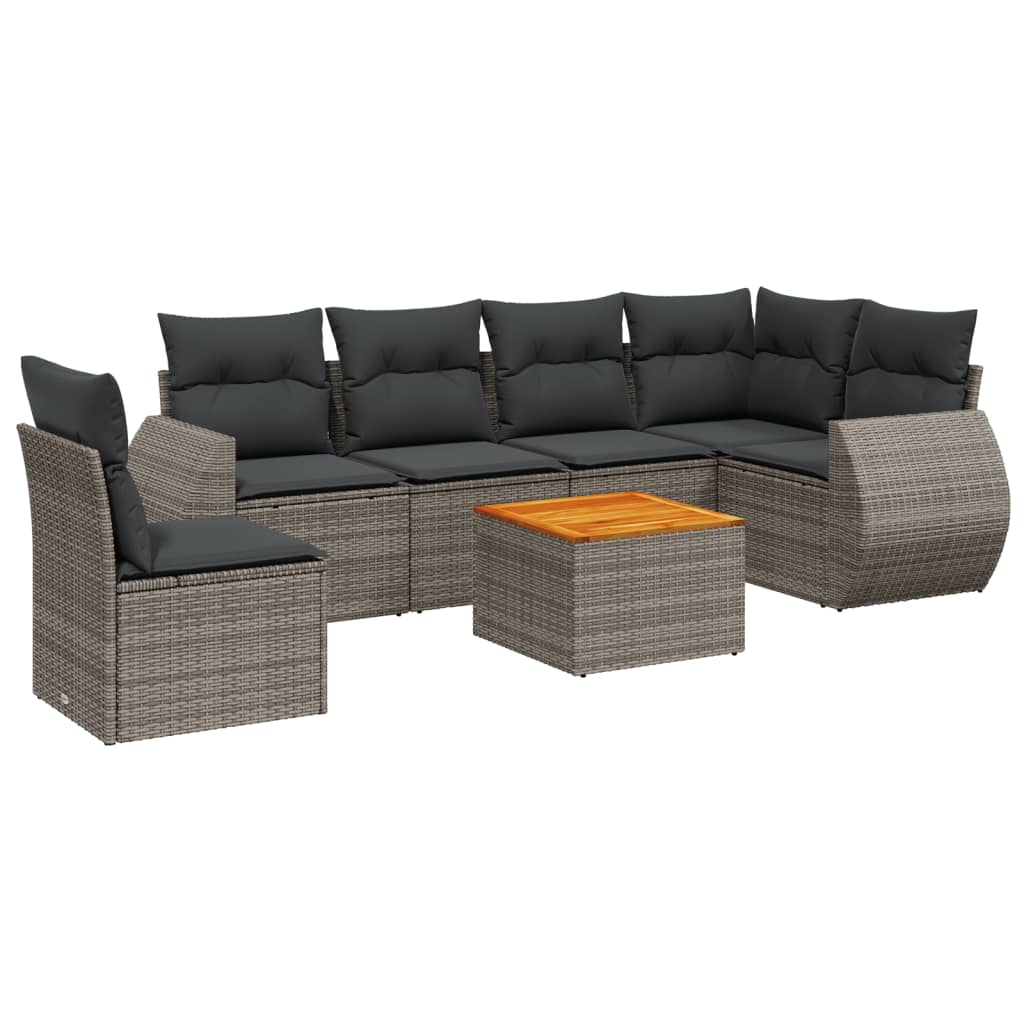 Set Divani da Giardino 7 pz con Cuscini Grigio in Polyrattan 3257362