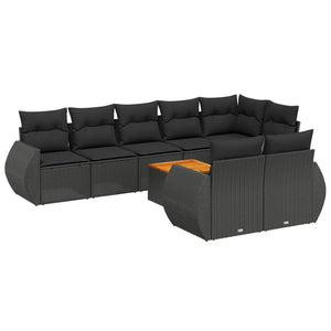 Set Divani da Giardino 9 pz con Cuscini Nero in Polyrattancod mxl 87993