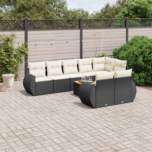 Set Divani da Giardino 9 pz con Cuscini Nero in Polyrattancod mxl 112032